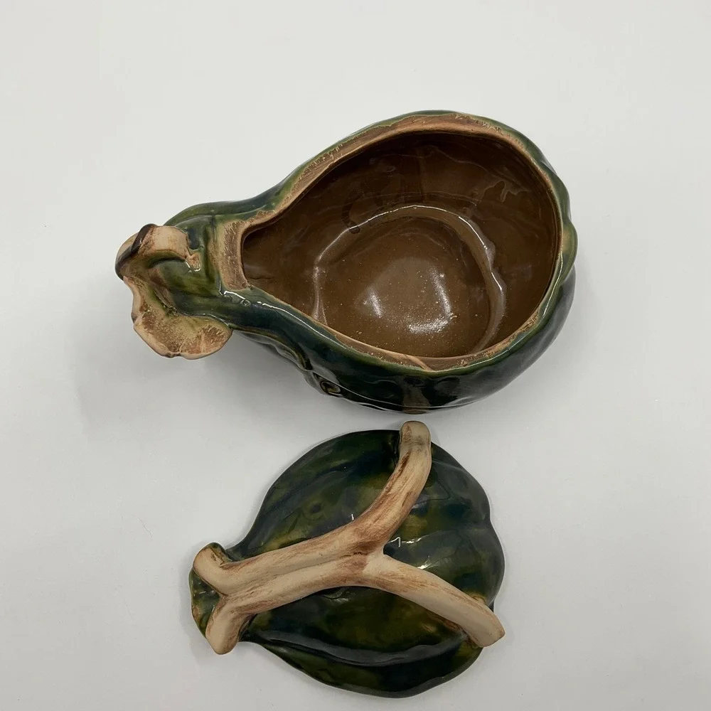 Vintage Botanical Ceramic Gourd Tureen Lidded Bowl Cottagecore Farmhouse Rustic